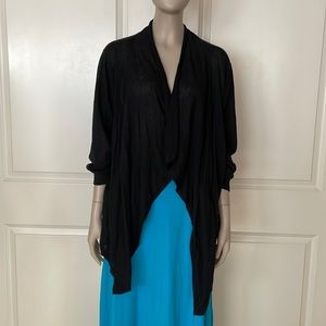 DKNY Linen Cotton Black Asymmetrical Summer Weight Open Front Sweater